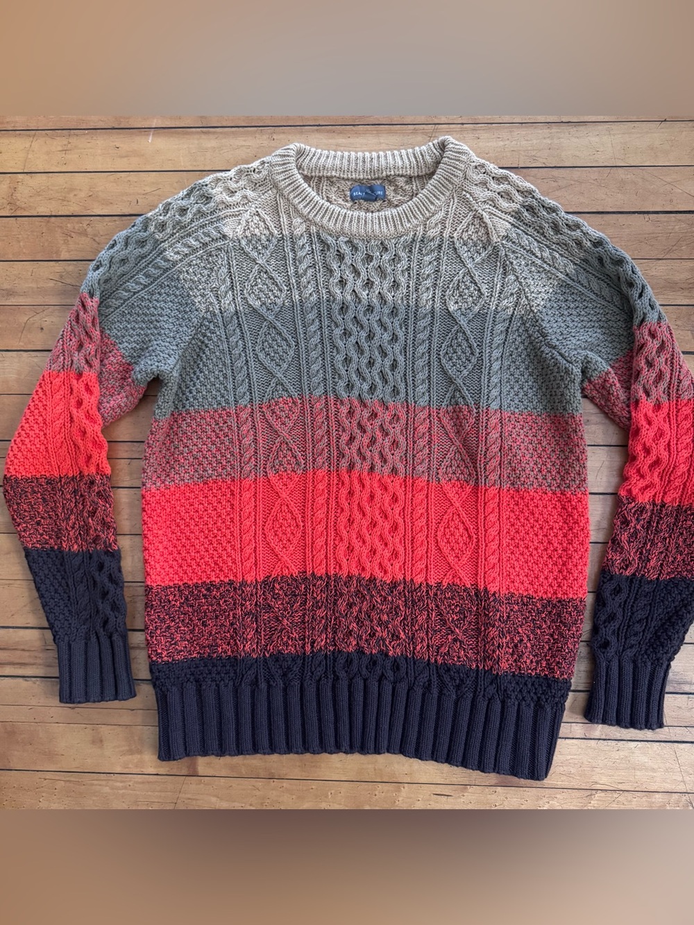 L.L.‎ Bean Signature Cotton Knit Sweater stripe Crewneck L Orange tan green